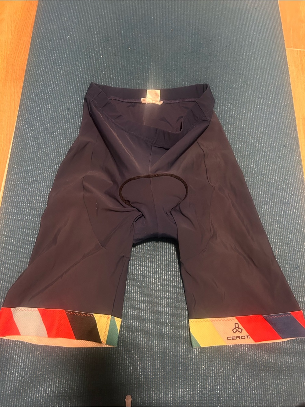 Men’s Navy Athletic Cycling Shorts with Multicolor Hem